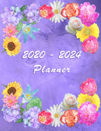 2020 - 2024 - Five Year Planner: Agenda for the next 5 Years - Monthly Schedule Organizer - Appointment, Notebook, Contact List, Important date, Month's Focus, Calendar - 60 Months - Elegant Violet Flowers and Floral composition