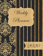 2020 Weekly Planner: Jan 1st to Dec 31st 2020 - 8.5"x11" Stylish Glossy Black & Gold Patterned Paperback Cover