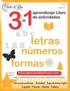 3 in 1 Learning Activity Book - Letters, Numbers and Shapes Ages 2-5, Grade Kindergarten -1st