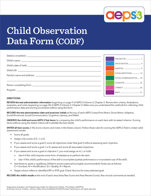 Aeps(r)-3 Child Observation Data Form - Bricker, Diane, and Dionne, Carmen, and Grisham, Jennifer, Ed