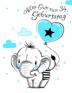 Alles Gute zum 34. Geburtstag: Besser als eine Geburtstagskarte! Niedliches Elefantgeburtstagsbuch, das als Tagebuch oder Notizbuch benutzt werden kann.