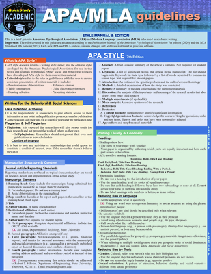 Apa/MLA Guidelines - 7th/9th Editions Style Reference for Writing: A Quickstudy Laminated Guide - McNamee, Kaitlyn, Ma