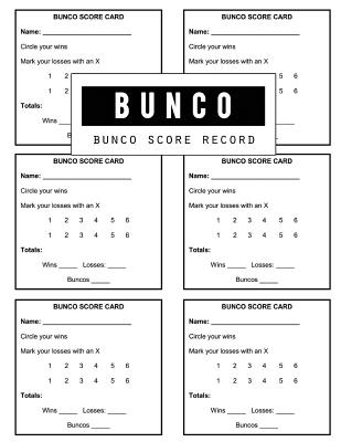 Bunco Score Record: Buncos Score Keeper Game Record Notebook, Buncos Score Keeper, Six bunco score cards, game as well as total wins, losses, buncos, Size 8.5 x 11 Inch, 100 Pages - Publishing, Bg