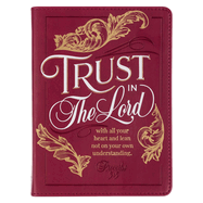 Christian Art Gifts Burgundy Vegan Leather Small Journal Inspirational Scripture Women's Notebook Trust in the Lord Bible Verse Proverbs 3:5, 240 Ruled Pages, Ribbon 5.7 X 7