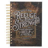 Christian Art Gifts Journal W/Scripture for Men/Women God Is Our Refuge and Strength Psalm 46:1 Bible Verse Brown 192 Ruled Pages, Large Hardcover Notebook, Wire Bound