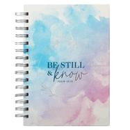 Christian Art Gifts Journal W/Scripture for Women Be Still Psalm 46:10 Bible Verse Watercolor Teal Pink Purple Laurel 192 Ruled Pages, Large Hardcover Notebook, Wire Bound