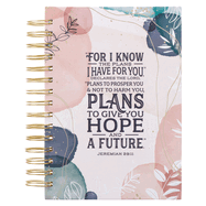 Christian Art Gifts Journal W/Scripture Plans Jeremiah 29:11 Bible Verse White Abstract Leaves 192 Ruled Pages, Large Hardcover Notebook, Wire Bound