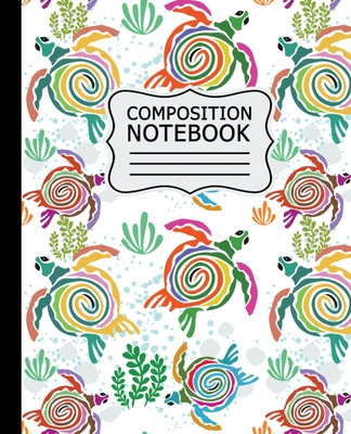 Composition Notebook: Colorful Abstract Sea Turtles on White Background - 7.5" X 9.25" 110 Pages Wide Ruled - Designs, Alledras