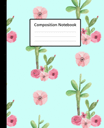 Composition Notebook: Cute Sky Blue Colour Watercolor Cactus Pattern Cover, 110 Pages 7.5"x9.25" College Wide Ruled Paper Notebook Journal, Blank Lined Workbook for Teens Kids Students Girls Boys for Home School College for Writing Note taking.