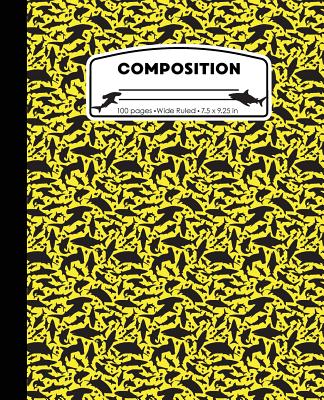 Composition: Sharks Yellow Marble Composition Notebook Wide Ruled 7.5 x 9.25 in, 100 pages book for boys, kids, school, students and teachers - Pattyjane Press