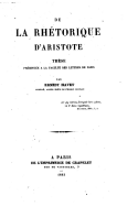 de La Rhetorique D'Aristote