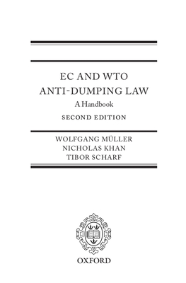 EC and Wto Anti-Dumping Law: A Handbook - Mueller, Wolfgang, and Khan, Nicholas, and Scharf, Tibor