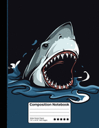 Great White Shark Ocean Attack Composition Notebook: Wide Ruled Line Paper Notebook for School, Journaling, or Personal Use.