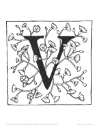 Hand Drawn V Monogram Letter Notebook with Lines and Flowers to Color in