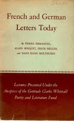 French and German Letters Today Lectures Presented Under the Auspices of the Gertrude Clarke Whittall Poetry and Literature Fund