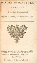 Songes and Sonettes. Written By the Right Honorable Lord Henry Haward, Late Earle of Surrey. Original Printing