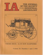 Ia the Journal of the Society for Industrial Archeology Volume 20 Numbers 1and 2 1994