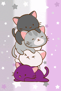 Kawaii Cat Notebook: Cute Asexual Pride Flag Kitty Anime College Ruled Lined Journal, 6x9