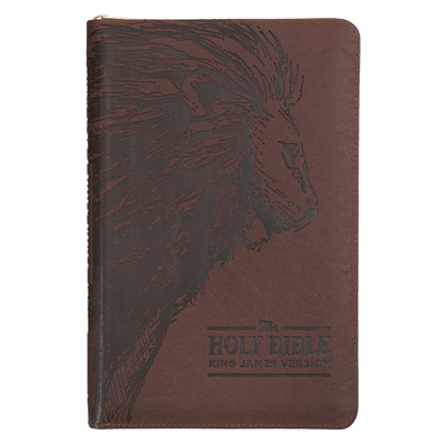 KJV Holy Bible, Standard Size Faux Leather Red Letter Edition - Thumb Index & Ribbon Marker, King James Version, Brown Lion Zipper Closure - Christian Art Gifts (Creator)