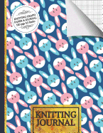 Knitting Journal: Blue and Pink Rabbit Knitting Journal to Write in, Half Lined Paper, Half Graph Paper (4:5 Ratio)