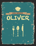 Kochboss Oliver: Das personalisierte Rezeptbuch zum Selberschreiben fr 120 Rezept Favoriten mit Inhaltsverzeichnis uvm. - cooles Vintage Design in schwarz petrol gelb - ca. A4 Softcover (leeres Mnnerkochbuch)