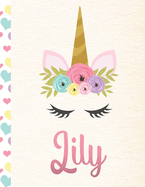 Lily: Personalized Unicorn Sketchbook For Girls With Pink Name - 8.5x11 110 Pages. Doodle, Sketch, Create!