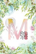 M: Letter M Initial Personalized Monogram Notebook - Pink Green Blue Watercolor Flower on White College Ruled Notebook, Writing Pad, Journal or Diary for Kids, Girls & Women - 110 Pages - Size 6x9 Paperback