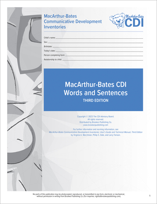 Macarthur-Bates Communicative Development Inventories (CDI) Words and Sentences Forms: 16-30 Months - Fenson, Larry, and Marchman, Virginia, and Thal, Donna