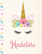 Madeline: Personalized Unicorn Sketchbook For Girls With Pink Name - 8.5x11 110 Pages. Doodle, Sketch, Create!