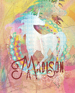 Madison: Colorful Rainbow Unicorn - 8"X10" Girl's Composition Wide Ruled Notebook