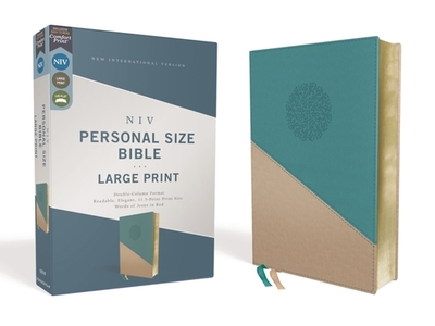 NIV, Personal Size Bible, Large Print, Leathersoft, Teal/Gold, Red Letter, Comfort Print - Zondervan