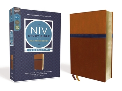 NIV Study Bible, Fully Revised Edition, Personal Size, Leathersoft, Brown/Blue, Red Letter, Comfort Print - Barker, Kenneth L (Editor), and Strauss, Mark L (Editor), and Brown, Jeannine K (Editor)