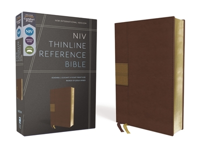 Niv, Thinline Reference Bible (Deep Study at a Portable Size), Leathersoft, Brown, Red Letter, Comfort Print - Zondervan