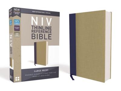 NIV, Thinline Reference Bible, Large Print, Cloth Over Board, Blue/Tan, Red Letter Edition, Comfort Print - Zondervan