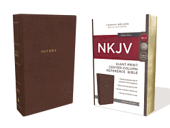 NKJV, Reference Bible, Center-Column Giant Print, Imitation Leather, Brown, Red Letter Edition, Comfort Print