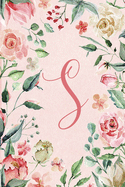 Notebook 6"x9" - Initial S - Pink Green Floral Design: College ruled notebook with initials/monogram - alphabet series.