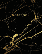 Notebook: Beautiful black marble gold bronze lettering &#9733; School supplies &#9733; Personal diary &#9733; Office notes 8.5 x 11 - big notebook 150 pages College ruled