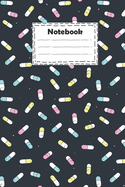 Notebook: pharmacy technician with different Pills color full on black background: Beautiful Pharmacy technician with different Pills color full for writing journals and gift for your loved one And much more ( size 6x9 inches college ruled )