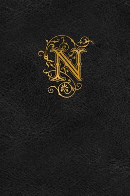 Old English Monogram Journal - Letter N: Elegant Golden Flourish Capital Letter on Black Leather Look Background - Spring Hill Stationery