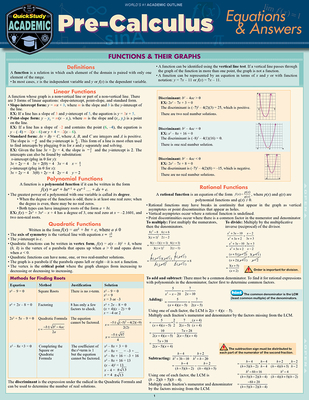 Pre-Calculus Equations & Answers: A Quickstudy Laminated Reference Guide - Expolog LLC, and Yablonski, Ken