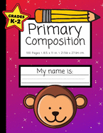 Primary Composition: Grades K-2 - Primary Journal - Dotted Lines and Picture Space to Draw - 100 Pages - Red Purple Fade