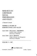 Research in Corporate Social Performance & Policy: Empirical Studies of Business Eth & Values
