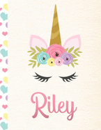 Riley: Personalized Unicorn Sketchbook For Girls With Pink Name - 8.5x11 110 Pages. Doodle, Sketch, Create!