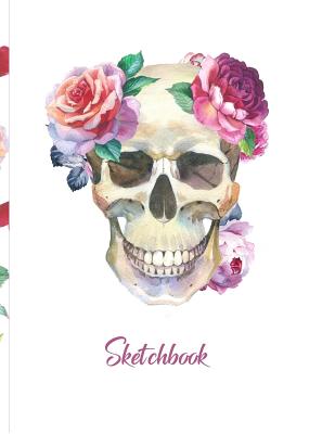 Sketchbook: Skull with Flowers Art Sketchbook, Large,100 White Pages, Soft Cover - Journals, Goth