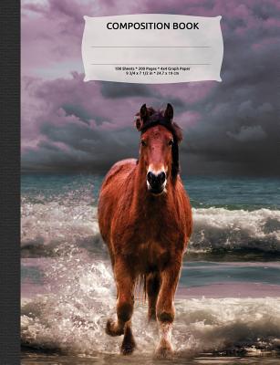 Stormy Beach Horse Composition Notebook, Graph Paper: 4x4 Quad Rule Composition Book, Student Exercise Math Science Grid, 200 Pages (Wild Animals Series) - Willow, Enchanted