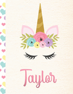 Taylor: Personalized Unicorn Sketchbook For Girls With Pink Name - 8.5x11 110 Pages. Doodle, Sketch, Create!