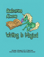 Unicorns Know Writing Is Magical - 100 sheets - 200 pages, 8 1/2" x 11" Blank Lined Unicorn Reader / Unicorn Writer Blank Notebook & Journal