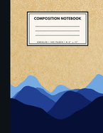 Unruled Composition Notebook: Blue Mountains Brown Paper Soft Cover Large (8.5 x 11 inches) Letter Size 100 Unlined Pages Plain Retro Notes