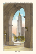 Vintage Journal View of Woolworth Building through Municipal Arch, New York City