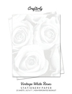 Vintage White Roses Stationery Paper: Cute Letter Writing Paper for Home, Office, 25 Count, Floral Print